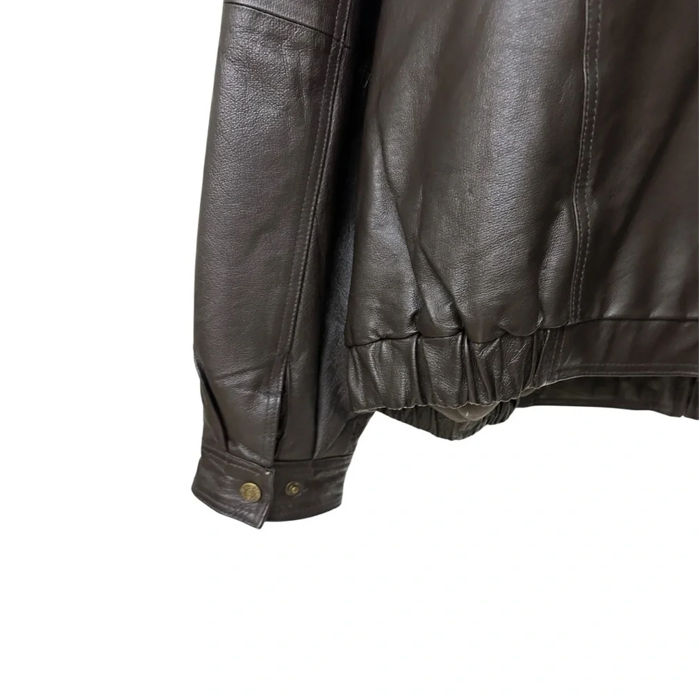 Vintage 90s Black Genuine Leather Bomber Jacket XL Mens Oversized Streetwear